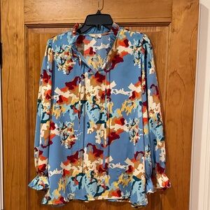 JODIFL Blue and Red Abstract Blouse